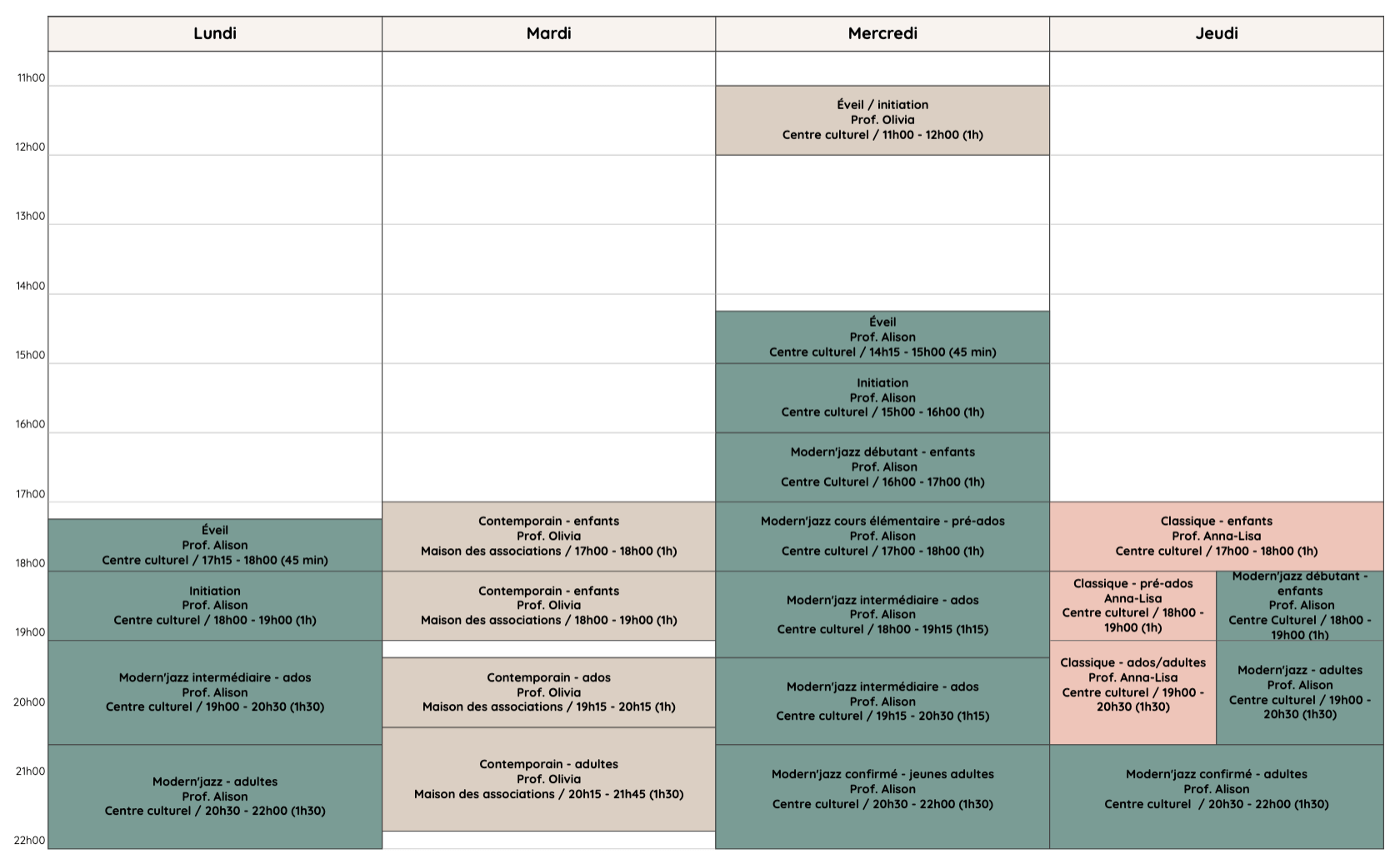 Planning cours 2024-2025