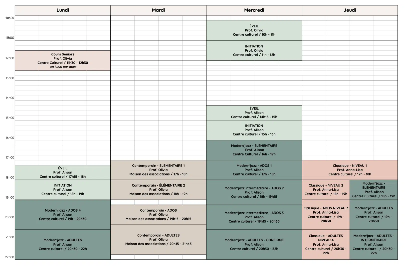 planning cours 2026-2027